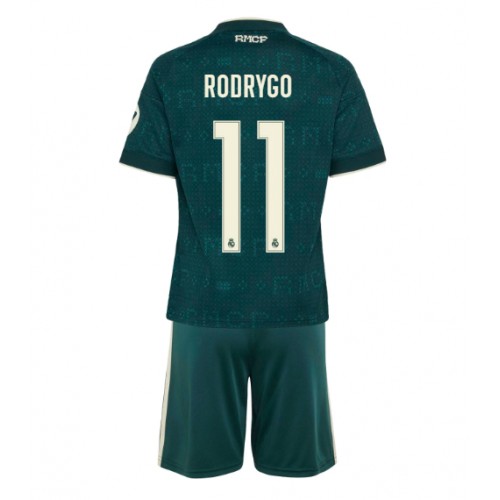 Stroje piłkarskie Real Madrid Rodrygo Goes #11 Koszulka Wyjazdowej dla dzieci 2026-27 Krótki Rękaw (+ szorty)